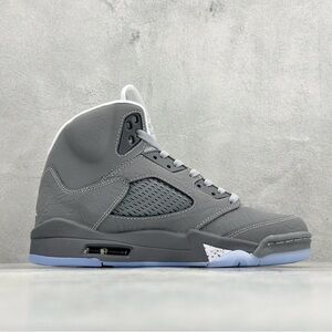 Air Jordan 5 Men's Grey High-Top Sneakers with Icy Outsole Wolf Grey